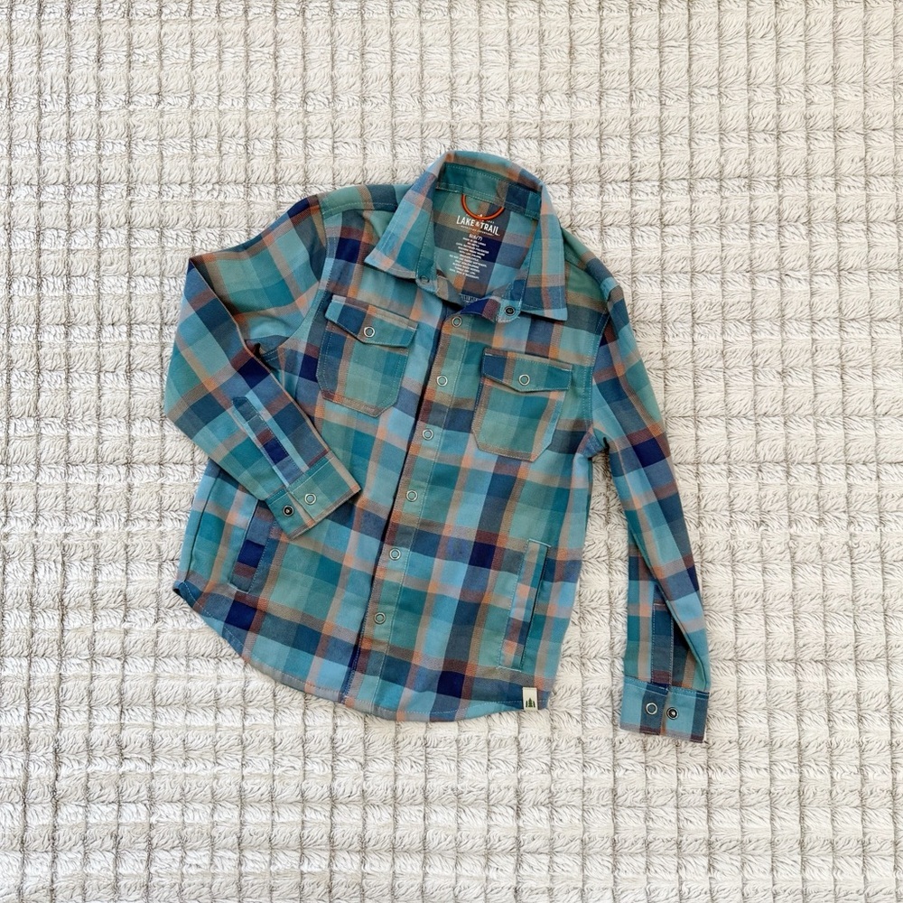 Lake & Trail Plaid Kids Shirt in Blue and Green